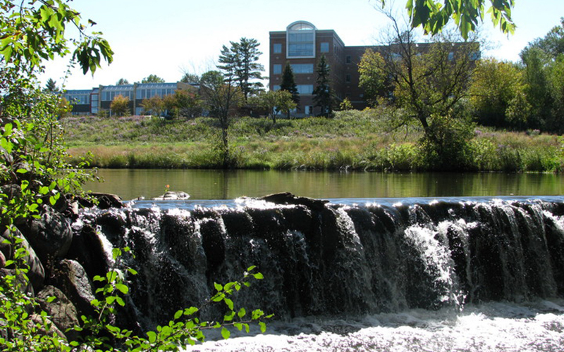 Carleton College campus waterfall. Photo credit Doug Bratland.
